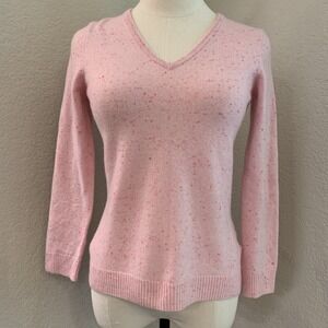Woolovers Jumper Sweater Ladies Pink 100% Cashmere V Neck 3/4 Sleeve Sz S EUC